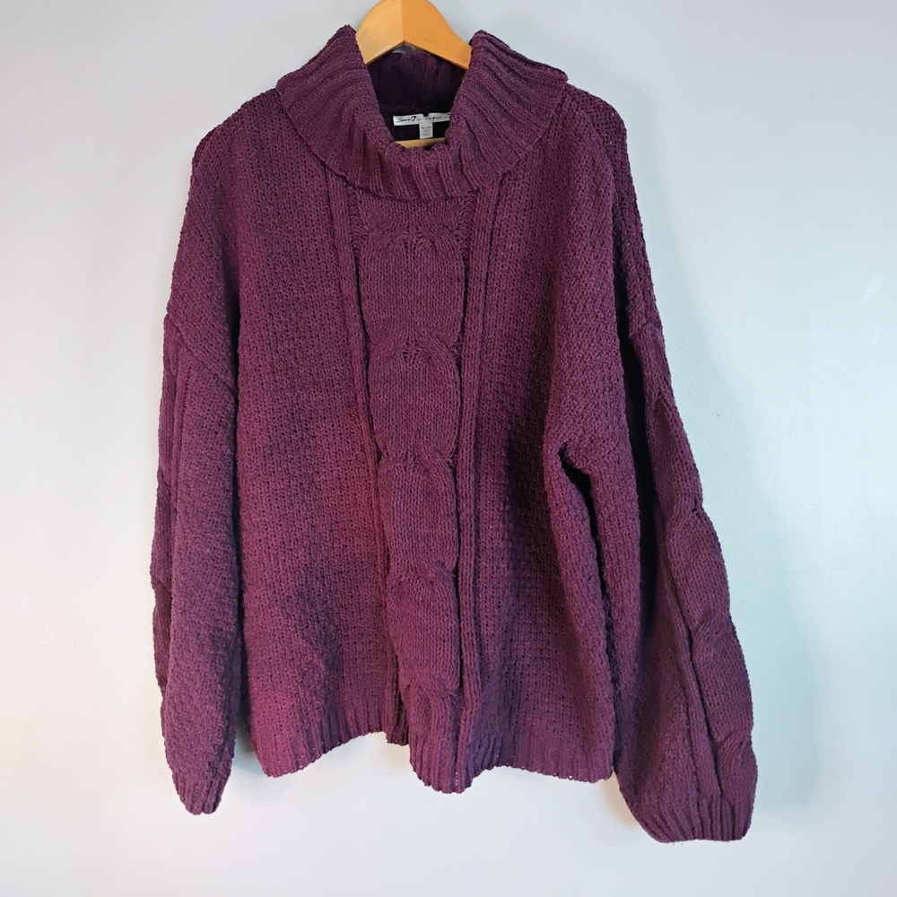 Seven7 Deep Purple Cowl Neck Sweater